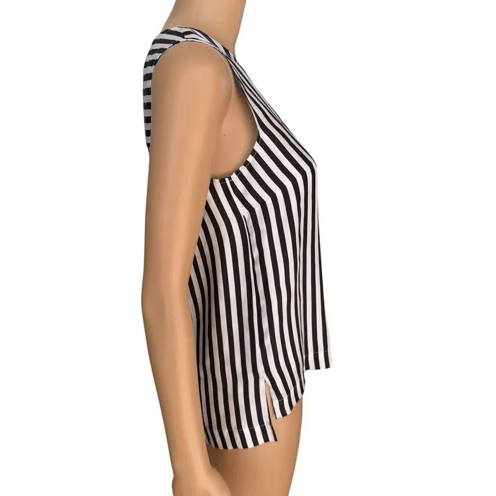 J. Crew 100% Silk Black White Stripe Sleeveless Blouse Top Sz 00